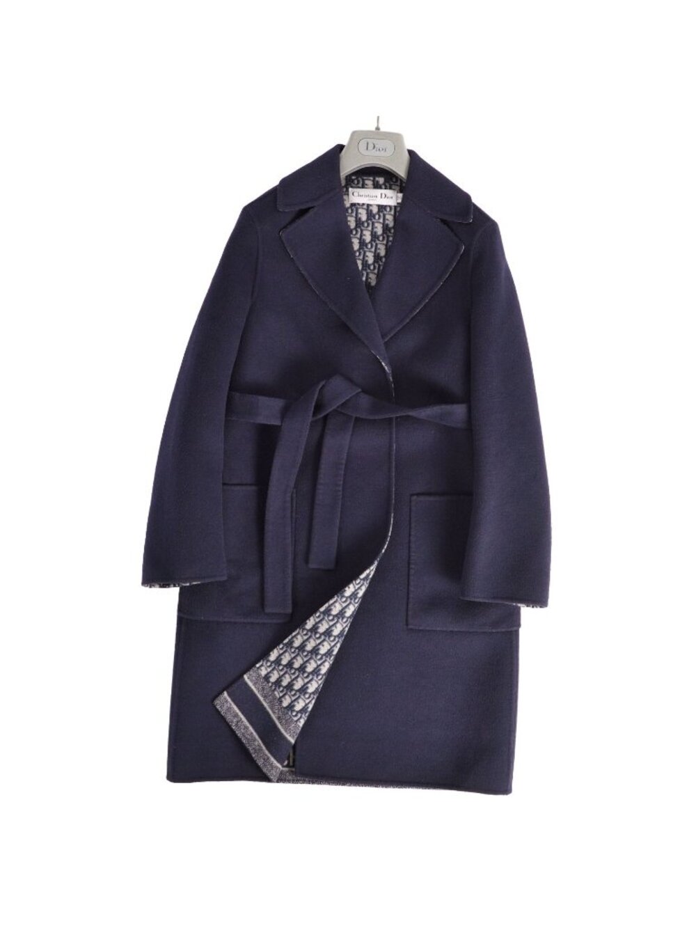 Dior Coat Long with Belt Buttonless Double Face Lining Oblique Usa Wool Silk 4